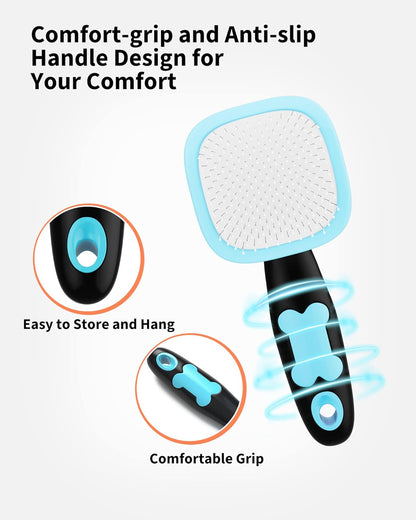 Glendan Dog & Cat Grooming Brush - Slicker Shedding Tool (Blue)