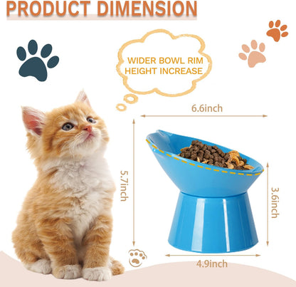 Detachable Elevated Cat Bowls, 15° Tilted Raised Cat Food Bowl Anti-Vomiting,Whisker Friendly, Adjustable Cat Dishes for Protecting Spine,Adult Kitten