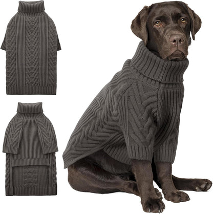 ASENKU XXL Dog Sweater, Turtleneck Pullover Winter Outfits for Extra Large Dogs - Pet Sweatshirt for Pitbull, Labrador Retriever (Dark Grey, 2XL)