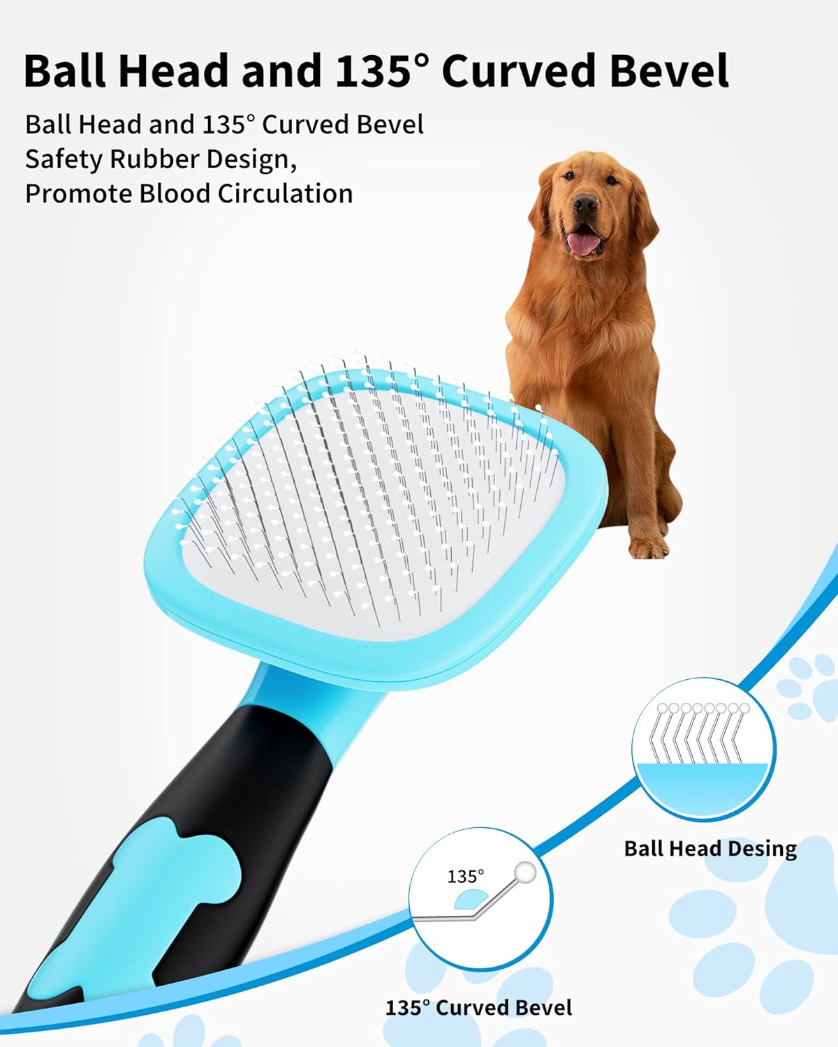 Glendan Dog & Cat Grooming Brush - Slicker Shedding Tool (Blue)