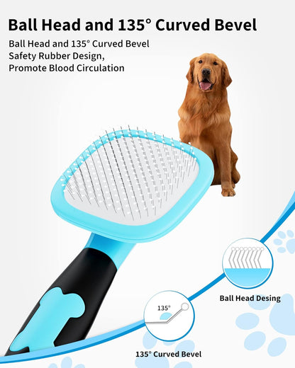Glendan Dog & Cat Grooming Brush - Slicker Shedding Tool (Blue)