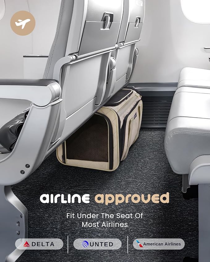 MIDOG Cat Carrier Soft for Small to Medium-Sized Cats,Up to 25 Lbs, TSA Airline Approved Soft Sided Pet Carrier,Collapsible Travel Cat Carriy Bag(Beige,20 inch x 13 inch x 13 inch)