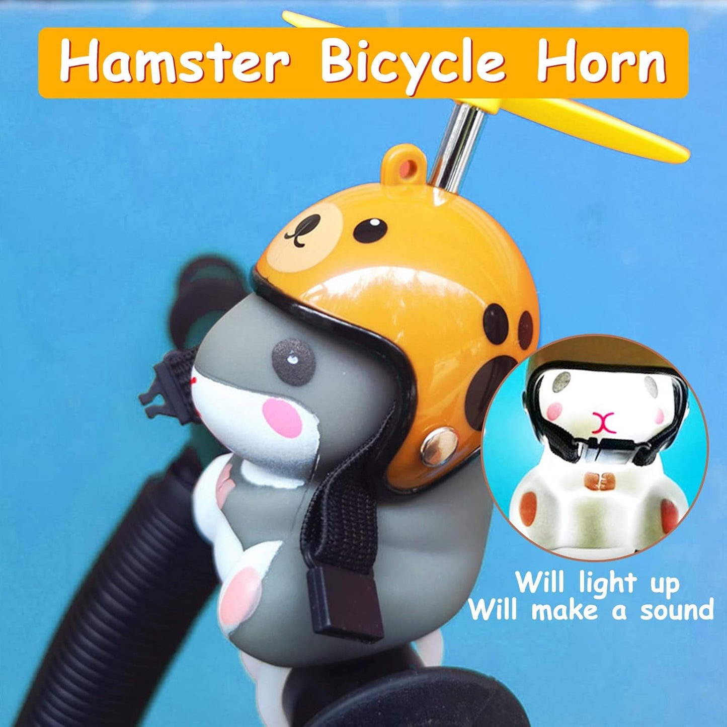 wonuu Duck Bike Bell with Light and Helmet Cute Hamster Bicycle Horn, Dashboard Decoration Hamster Toy Motorcycle Bike Bells Rubber Duck Car Dashboard Decorations