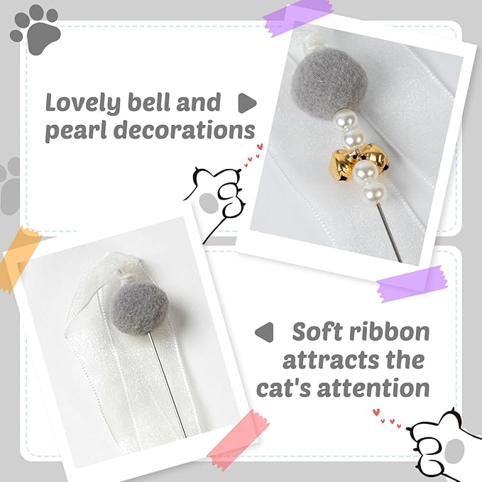 Interactive Cat Toys - 4-in-1 Cat Teaser Wand Toy and Feather Toys Refills for Indoor Cats to Chase and Exercise Design for Large and Small Cats