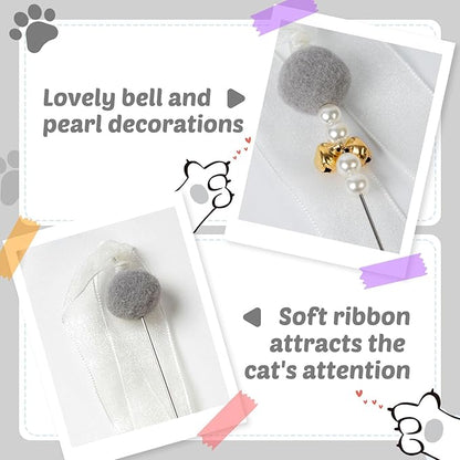 Interactive Cat Toys - 4-in-1 Cat Teaser Wand Toy and Feather Toys Refills for Indoor Cats to Chase and Exercise Design for Large and Small Cats