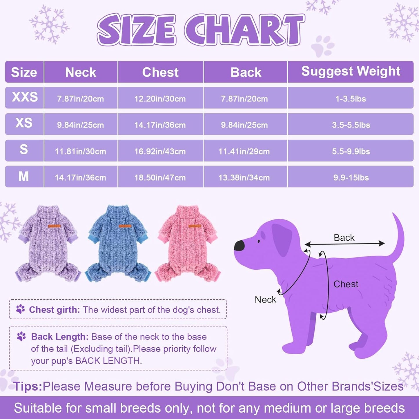 Dog Sweater for Small Dogs, XXS Dog Sweaters Turtleneck Doggie Pajamas Jumpsuits, Small Doggy Clothes Girl Boy, Cold Weather Puppy Onesie Outfits Yorkie Chihuahua Apparel, Purple,S