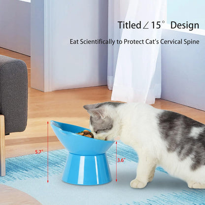 Detachable Elevated Cat Bowls, 15° Tilted Raised Cat Food Bowl Anti-Vomiting,Whisker Friendly, Adjustable Cat Dishes for Protecting Spine,Adult Kitten