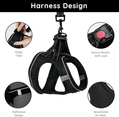 BELLA & PAL Step in Vest Harness for Small and Medium Dogs, No Pull Small Dog Harness with Leash Set, Comfortable Air Mesh Dog Vest Harness with Reflective Strip (Deep Black, S)