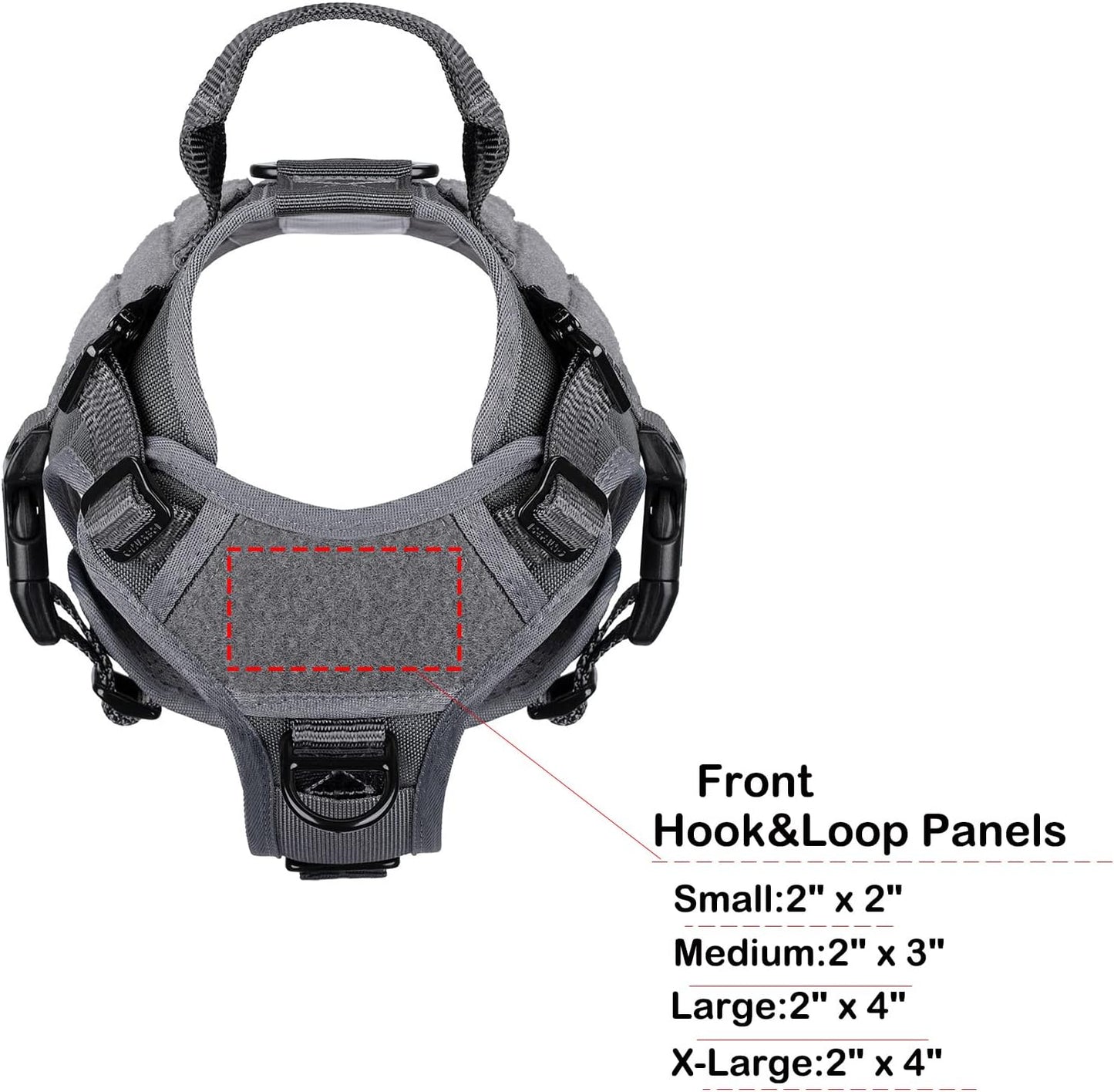 ICEFANG Tactical Dog Harness, Small Size,2X Metal Buckle,Working Dog MOLLE Vest with Handle,No Pulling Front Leash Clip,Hook and Loop Panel (Grey,S (Pack of 1))