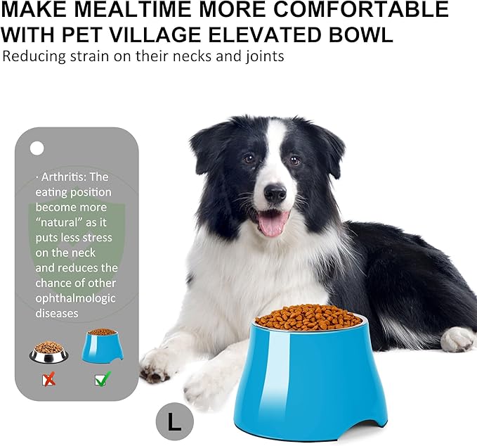 Dog Bowls,Cone Friendly Non Slip Single Dog Bowl with Stainless Steel Inner, Raised Bowls for Small and Medium Dogs Spaniel Dogs Long Ear, High Capacity, L/3 Cups Blue