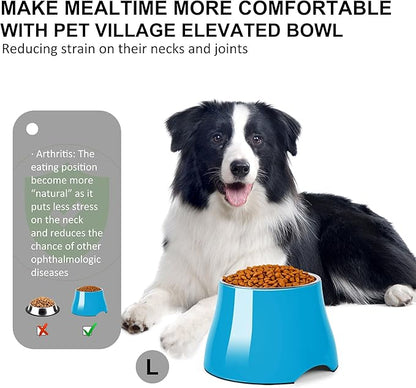 Dog Bowls,Cone Friendly Non Slip Single Dog Bowl with Stainless Steel Inner, Raised Bowls for Small and Medium Dogs Spaniel Dogs Long Ear, High Capacity, L/3 Cups Blue