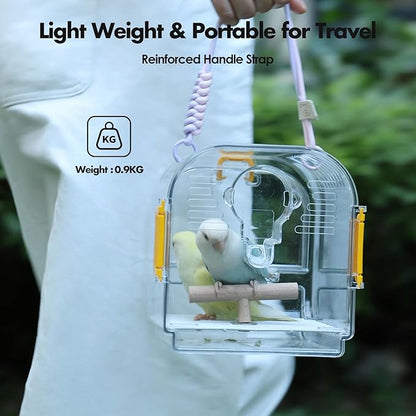 Small Bird Travel Carrier, Portable Bird Cage for Small Bird Parrot Parakeet with Shade Cover and Standing Perch, Lightweight Bird Carry Transport Cage for Vet Visit Shopping and Outdoor Adventure