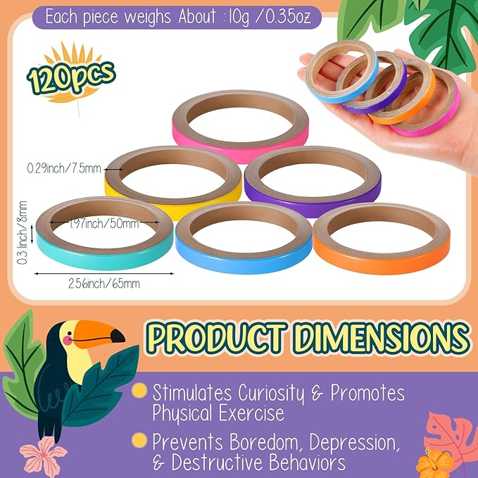 120 Pcs Bagels Bird Toys Bulk for Parrots Durable Cardboard Core Bird Toy Chewing Shredding Foraging Play Foot 2.5'' for Small and Medium Parrot Mini Macaws African Grey Cockatoos