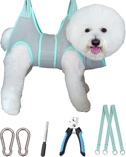 Dog Grooming Hammock Harness, Small Dog Groming Sling, Gray Dog Hanging Harness for Nail Trimming,Dog Nail Clipping Hanger Restraint Holder