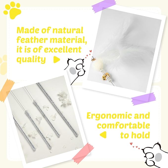 Interactive Cat Toys - 4-in-1 Cat Teaser Wand Toy and Feather Toys Refills for Indoor Cats to Chase and Exercise Design for Large and Small Cats