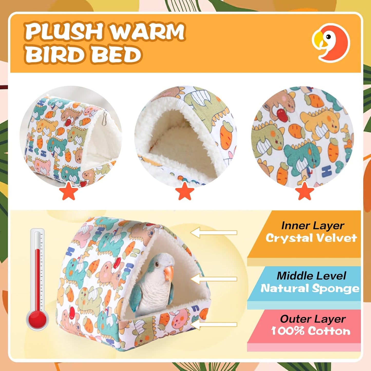 SUSOO Plush Warm Bird Nest House - Hanging Snuggle Bed Velvet Shed Hut Cage Fluffy Hideaway Winter Sleeping Hammock for Parrot Parakeet Conure Cockatiel Budgies Lovebird (White, M)