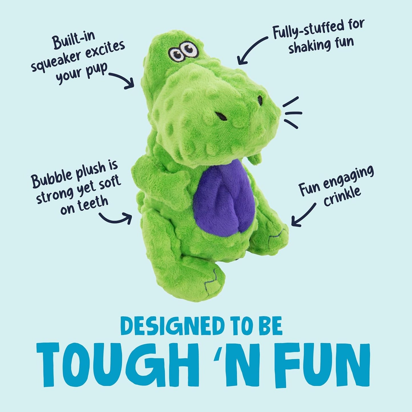 goDog Dinos T-Rex Squeaky Plush Dog Toy, Chew Guard Technology - Green, Large