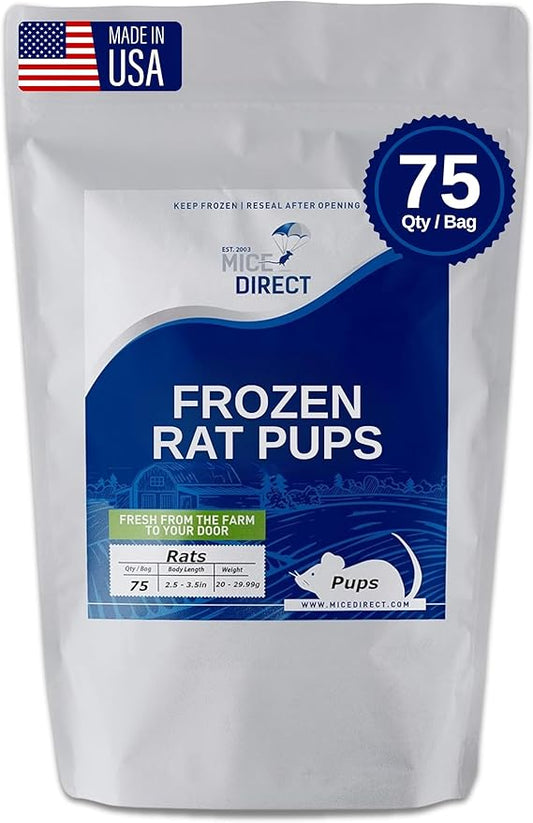 MiceDirect Frozen Rat Pups Snake Food - Frozen Rats for Snakes like Juvenile Ball Pythons, Adult Corn & Ball Pythons, Sub-Adult Red Tail Boas, Monitor, Lizards, Birds of Prey - 2.5-3.5 in (75 Count)