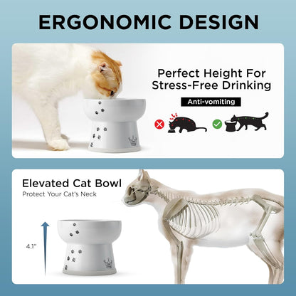 Necoichi Elevated Cat Water Bowl – Ceramic Raised Cat Bowl, Prevents Neck & Whisker Fatigue – Dishwasher & Microwave Safe – Pet Water Bowl for Cats (Cat, Extra Tall)