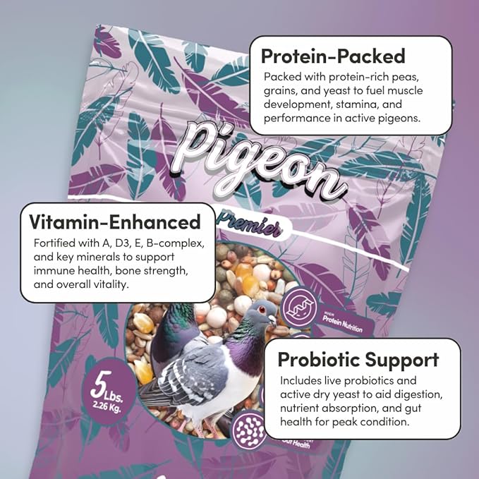 Mycelium Organic Pigeon Premier Feed (5 LB Bag) | High-Protein Wild Bird Food with Probiotics & Vitamins | Supports Strength, Gut Health & Daily Performance | Non-GMO, No Fillers, Made in USA