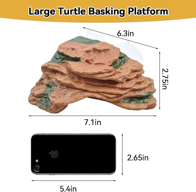 PINVNBY Turtle Basking Platform with 2 Pcs Suction Cups,Resin Turtle Dock Floating Ramp Resting Area Habitat Aquarium Ornament Tortoise Climbing Accessories for Tortoises Frogs(L)