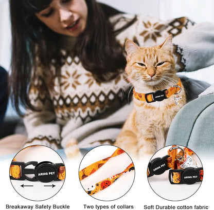 ARING PET 2 Pack Fall Cat Collars-Cute Breakaway Cat Collar with Bell & Pendant, Adjustable Fall&Halloween Kitten Collars with Safety Buckle for Girl and Boy Cats