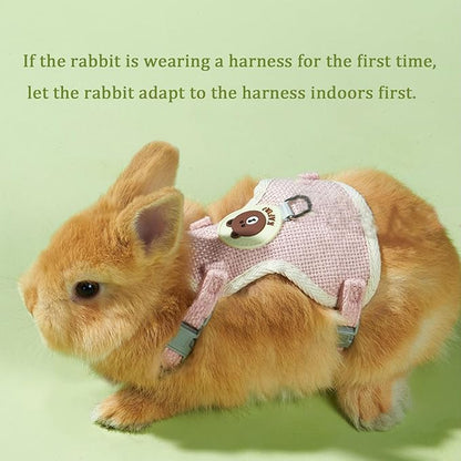 Rabbit Harness and Leash Set 2 Pieces Adjustable Bunny Harness Leash Ferret Harness Guinea Pig Harness Ferret Leash for Small Pets Walking Outdoor (Pink, Small)