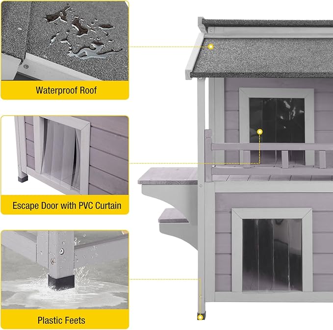 Aivituvin Cat House Indoor 2 Story Feral Cat Shelter for Winter Outdoor Large Size Cat Enclosure for Multiple Cats