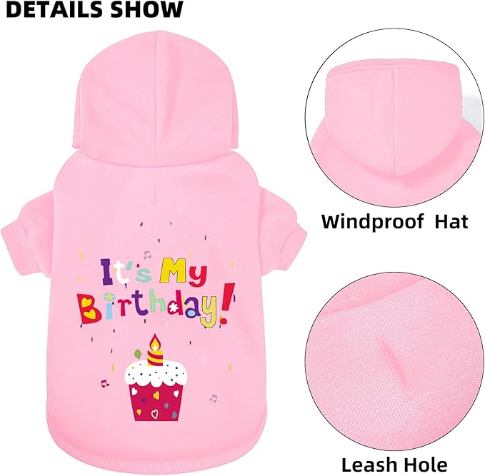 GreenJoy Dog Sweater Dog Hoodie Cold Weather Coat Hooded Sweatshirt for Puppies,Cats, Small Medium Large Dogs (Pink(It's My Birthday), Large)