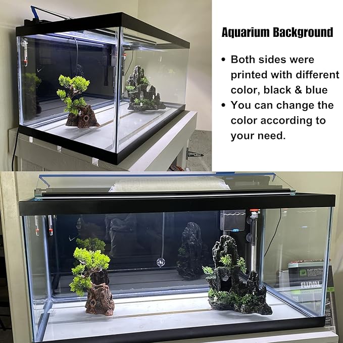 ELEBOX Aquarium Background Blue Black Fish Tank Background Picture 2 Sides Fish Backdrop for Aquarium Wallpaper 20" x 48"