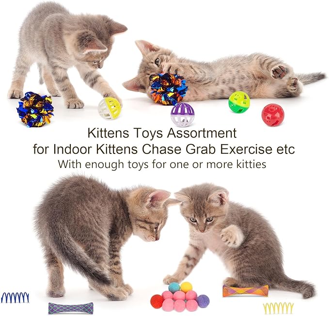 Retro Shaw Cat Toys Kitten Toys, Cat Tunnels Toy for Indoor Cats Kitty, Interactive Cat Tube Tent Feather Wand Teaser Bell Fuzzy Ball Springs Mouse (33 Pcs Large Cat Tunnel Toys Set)