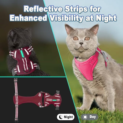 Cat Harness and Leash Set Escape Proof for Kitten Walking, Soft Adjustable Top Handle Vest Harnesses for Cats, Easy Control Breathable Reflective Small Medium Large, Pink, M
