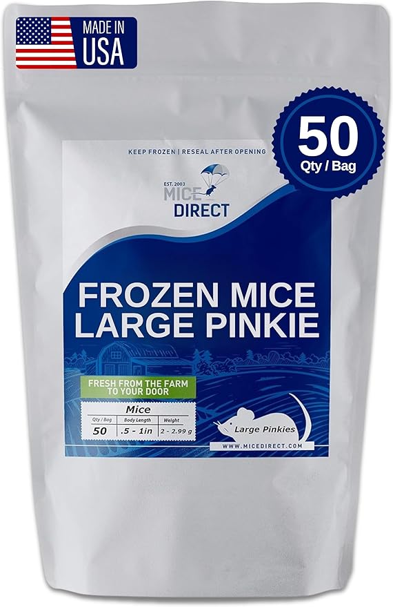 MiceDirect EST. 2003 50 Frozen Mice Pinkie Feeders Snake Food for Corn Ball Pythons Lizards (.5-1 in) (100 Grams Min)