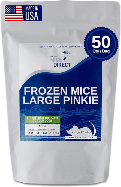 MiceDirect EST. 2003 50 Frozen Mice Pinkie Feeders Snake Food for Corn Ball Pythons Lizards (.5-1 in) (100 Grams Min)
