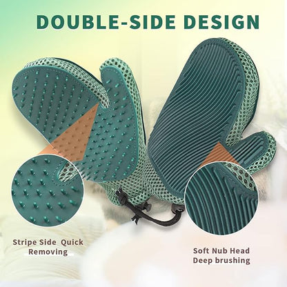 2 in 1 Pet Fur Glove & Cat Hair Remover Glove, Dog Grooming Glove Brush for Shedding, Massage, Efficient Pet Hair Remover Mitt for Uproot Cleaner Clothes, Couch, Carpet [Blue/Pair]