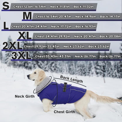 Lelepet Warm Dog Coat Reflective Fleece Vest Waterproof Dog Jacket with Adjustable Buckle Hook & Loop Windproof Cold Weather Coats for Small Medium Large Dogs, Blue, L