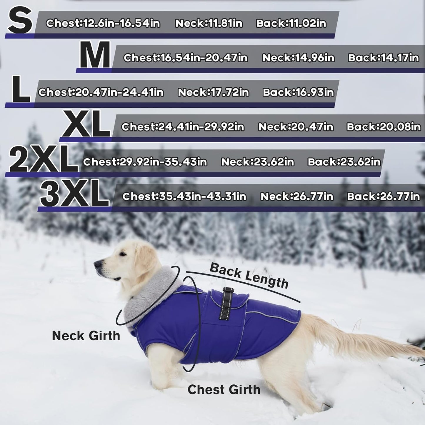 Lelepet Warm Dog Winter Coat Waterproof Dog Jacket with Adjustable Buckle & Leash Hole Reflective Pet Fleece Snowsuit Turtleneck Windproof Cold Weather Coats, Blue, XXL