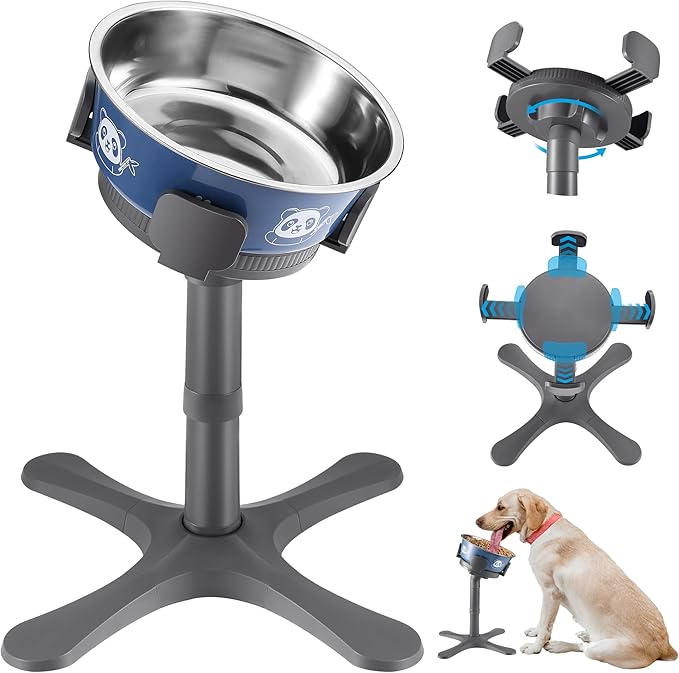 Dog Bowls Elevated Adjustable Stand, Raised Bowl with 4 Heights & Tilted Feeding Stand, Compatible with Various Bowls, for Medium & Large Breeds(with Bowl) Grey