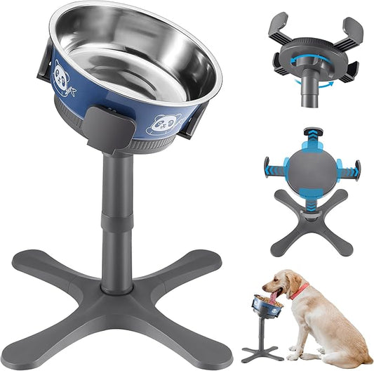 Dog Bowls Elevated Adjustable Stand, Raised Bowl with 4 Heights & Tilted Feeding Stand, Compatible with Various Bowls, for Medium & Large Breeds(with Bowl) Grey