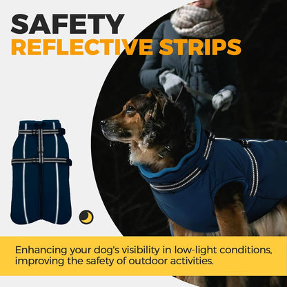 Lelepet Dog Coat with Harness Built in, Waterproof Dog Jacket for Large Dogs Reflective Windproof Winter Jacket with Zip Warm Cold Weather Coats for Dogs,Cozy Pet Snowsuit, Great Dane, Blue, XXXL