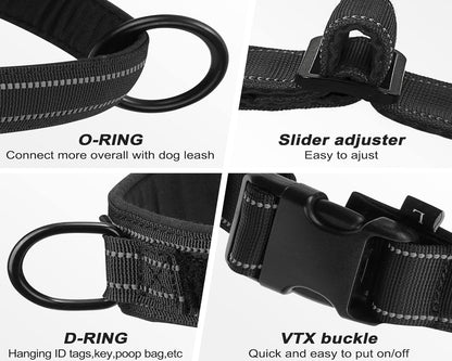 No Pull Dog Harness Black for Small Medium Large Sized Dog, Reflective Escape Proof Adjustable Dog Harnesses with 2 Patch, XL