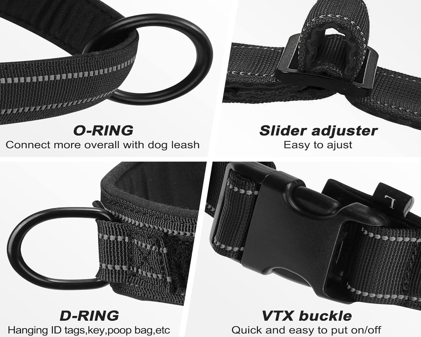 Dog Harness, No Pull Reflective Adjustable Harness for Medium Large Dogs, Escape Proof, Lightweight, Breathable, Oxford Nylon, 360° Chest Strap, Back Control Handle, Black M