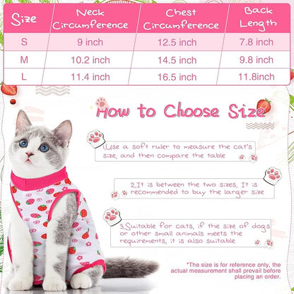Nuanchu 3 Pieces Cat Recovery Suit Kitten Recovery Suit E-Collar Alternative for Cats and Dogs Abdominal Skin Anti Licking Pajama Clothes Sets(Small,Strawberry Style,Colorful)