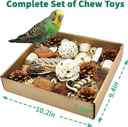 Natural Bird Foraging & Parrot Shredding Toys Box - Interactive Chewing and Foraging Toys for Parakeets, Cockatiels, Conures, Love Birds, and Small to Medium Birds