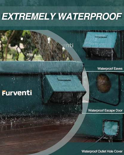 Outdoor Heated Cat House in Winter,Extremely Insulated & Weatherproof,Feral Cat Shelter with Waterproof Eaves & Escape Door for Outside Stray Barn Cat(Dark Green,16.9"x12.6"x13.4")