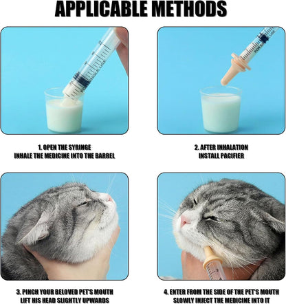 Pet Feeding Syringe with Nipple, Silicone Feeding Tools for Kitten Puppy Feeding Syringe for Newborn Cat Dog Small Animals Rabbits (10ml+12ml)