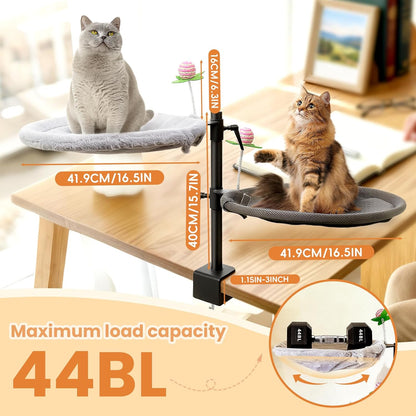 Double Cat Desk Bed, 360° Rotating & Adjustable Desk Mount with Soft Faux Fur & Breathable Mesh Accessories, Ergonomic Cat Perch for Remote Workers,Gamers, and Office Staff - Supports up to 44 lbs