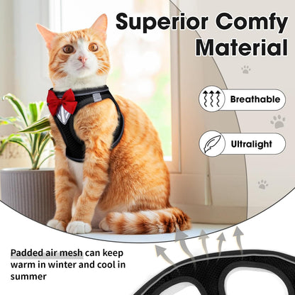 Cat Vest Harness and Leash Set for Walking Escape Proof, Adjustable Kitten Harness Breathable Mesh with Reflective Strips Harness for Kitty Puppy Bunny (Black,XS)