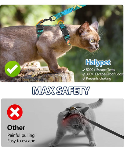 Halypet Cat Harness and Leash Set, Escape Proof [3 in 1 Adjustable & Lightweight] Cat Harness, Soft Comfortable Kitten Harness for Large Cats Safe, Easy to Wear (Hawaii Green, Medium)