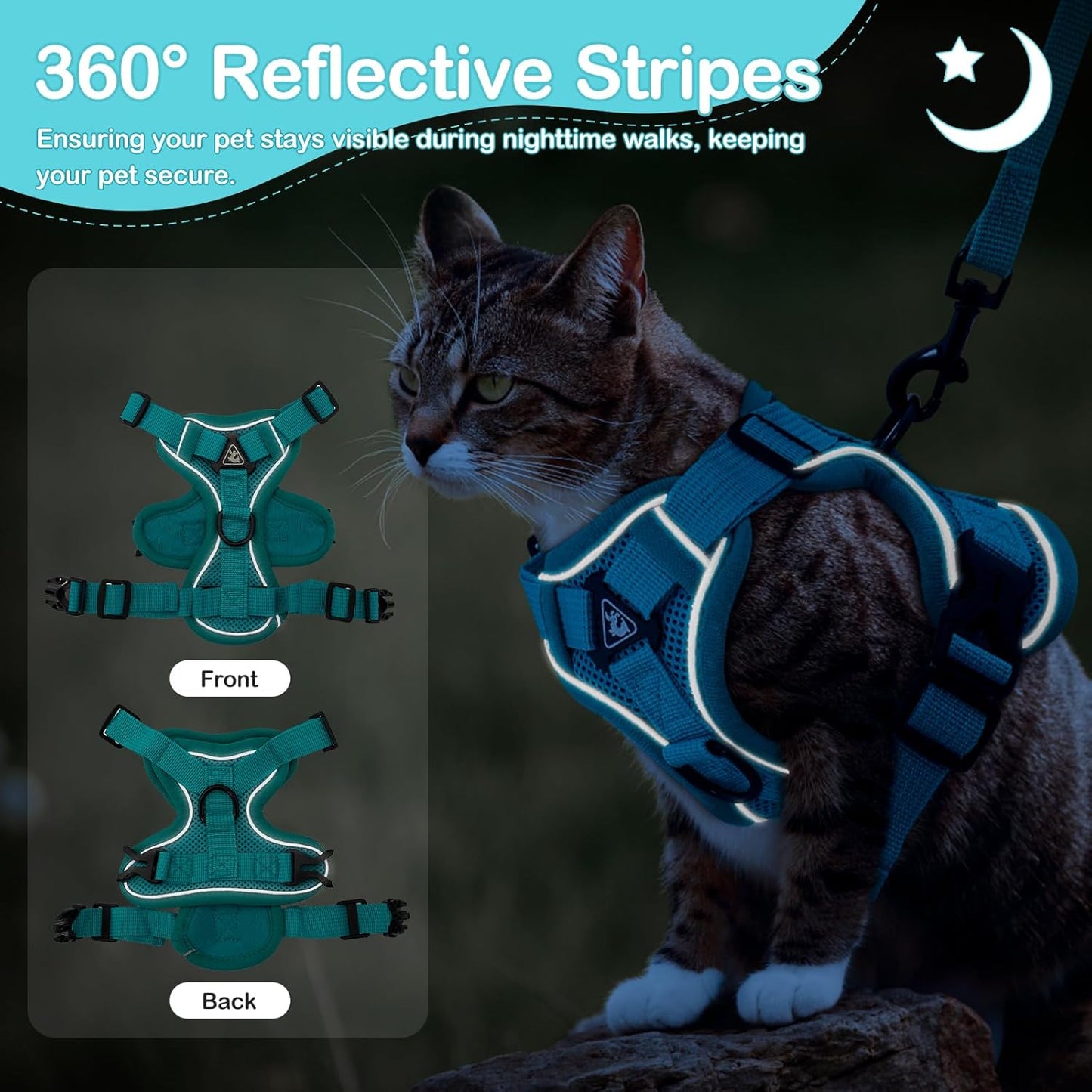 Cat Harness and Leash for Walking Soft Cat Harness Escape Proof, Adjustable Kitten Harness Cat Leash Reflective Strips Jacket, Breathable Cat Vest Harness Set for Kitten Easy to Wear Outdoor Walking